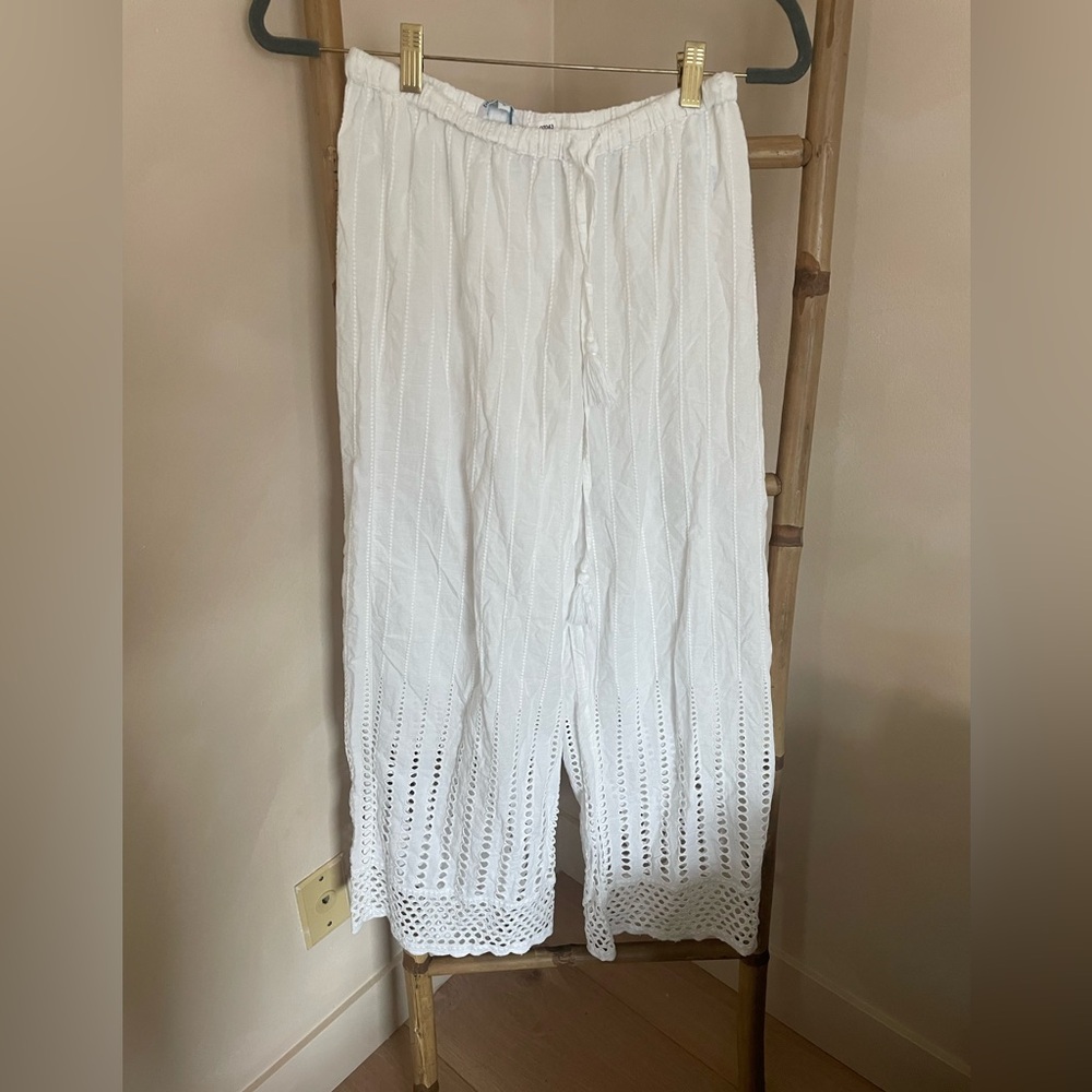 Blue Island White Textured vacation Pants (coverup)